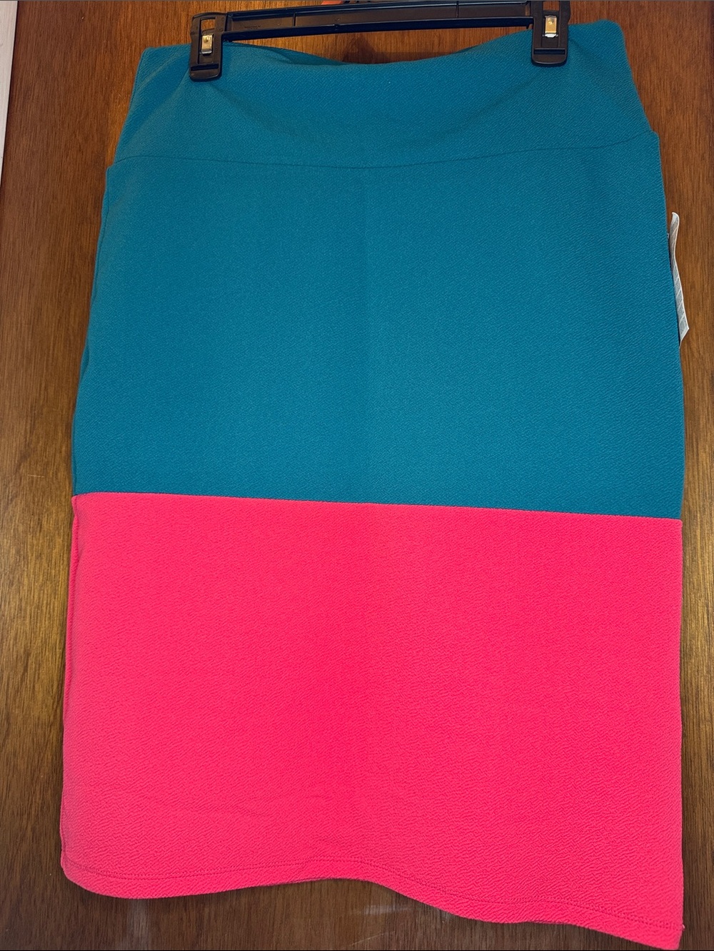 LuLaRoe Teal and Bright Pink Colorblock Pencil Skirt